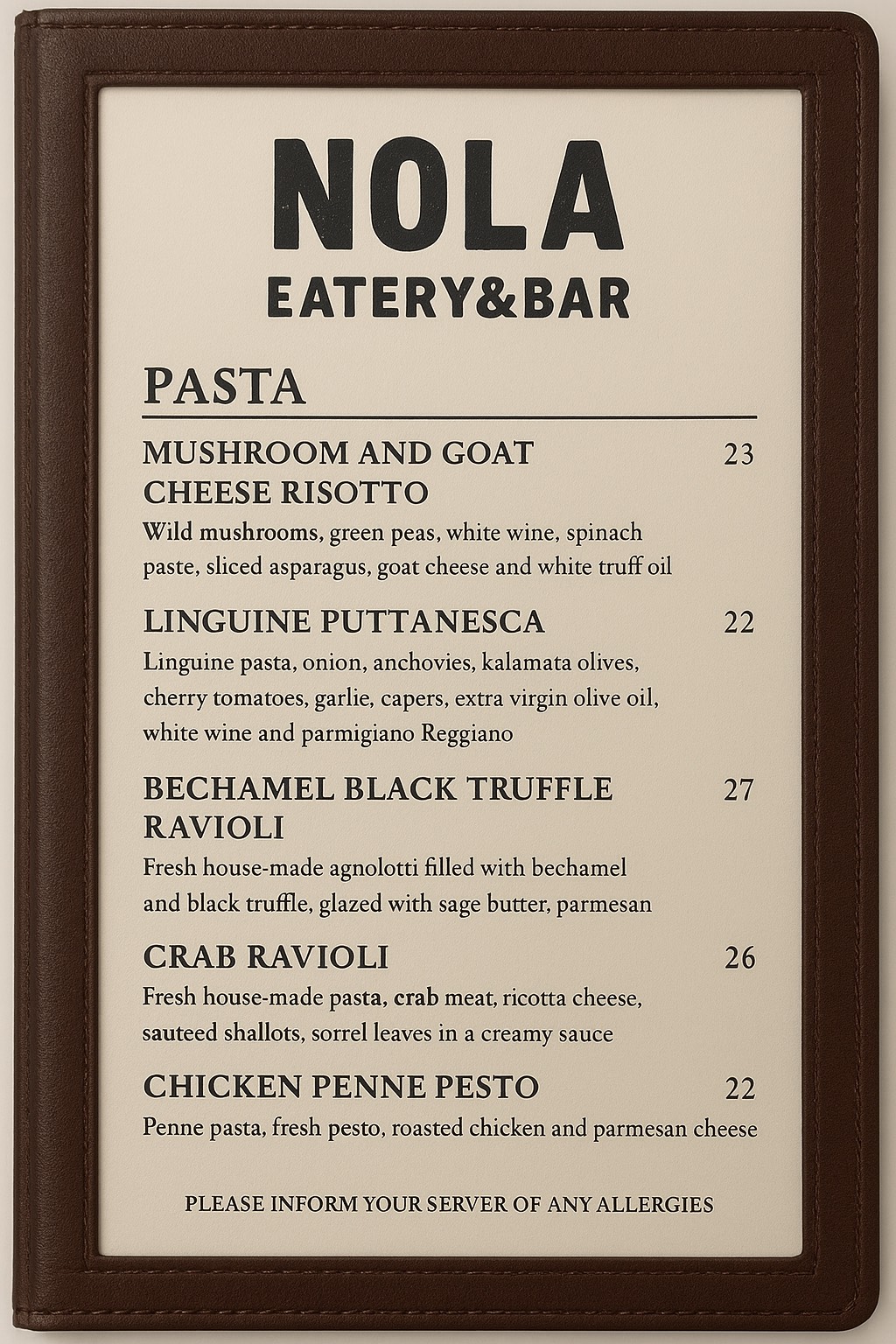 FRESH PASTA MENU NOLA EATERY&BAR