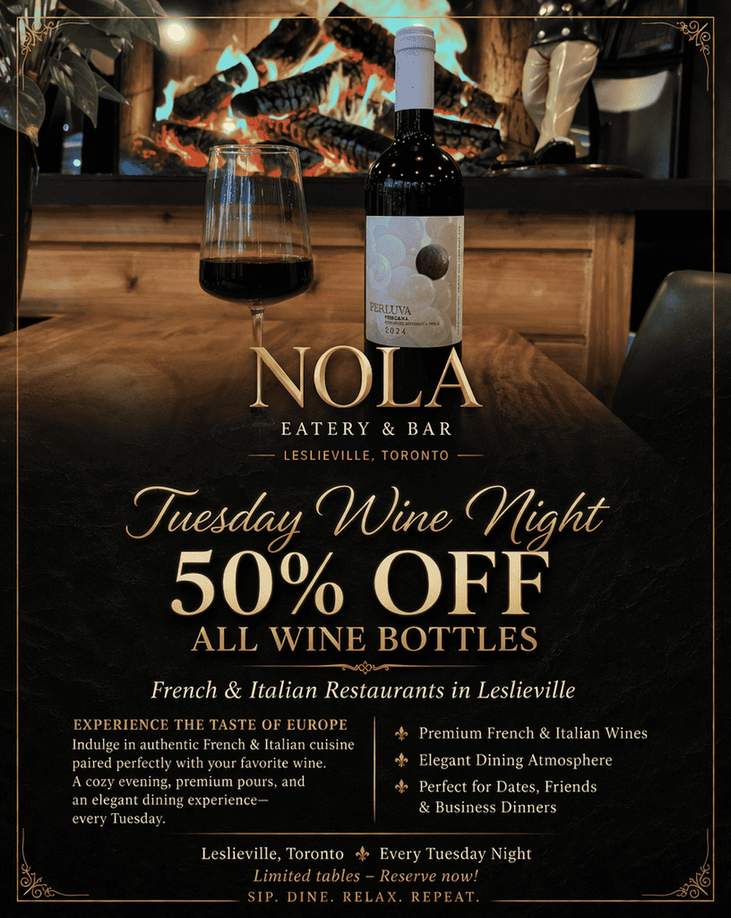 Tuesday all our clients wine 50%off for bottle